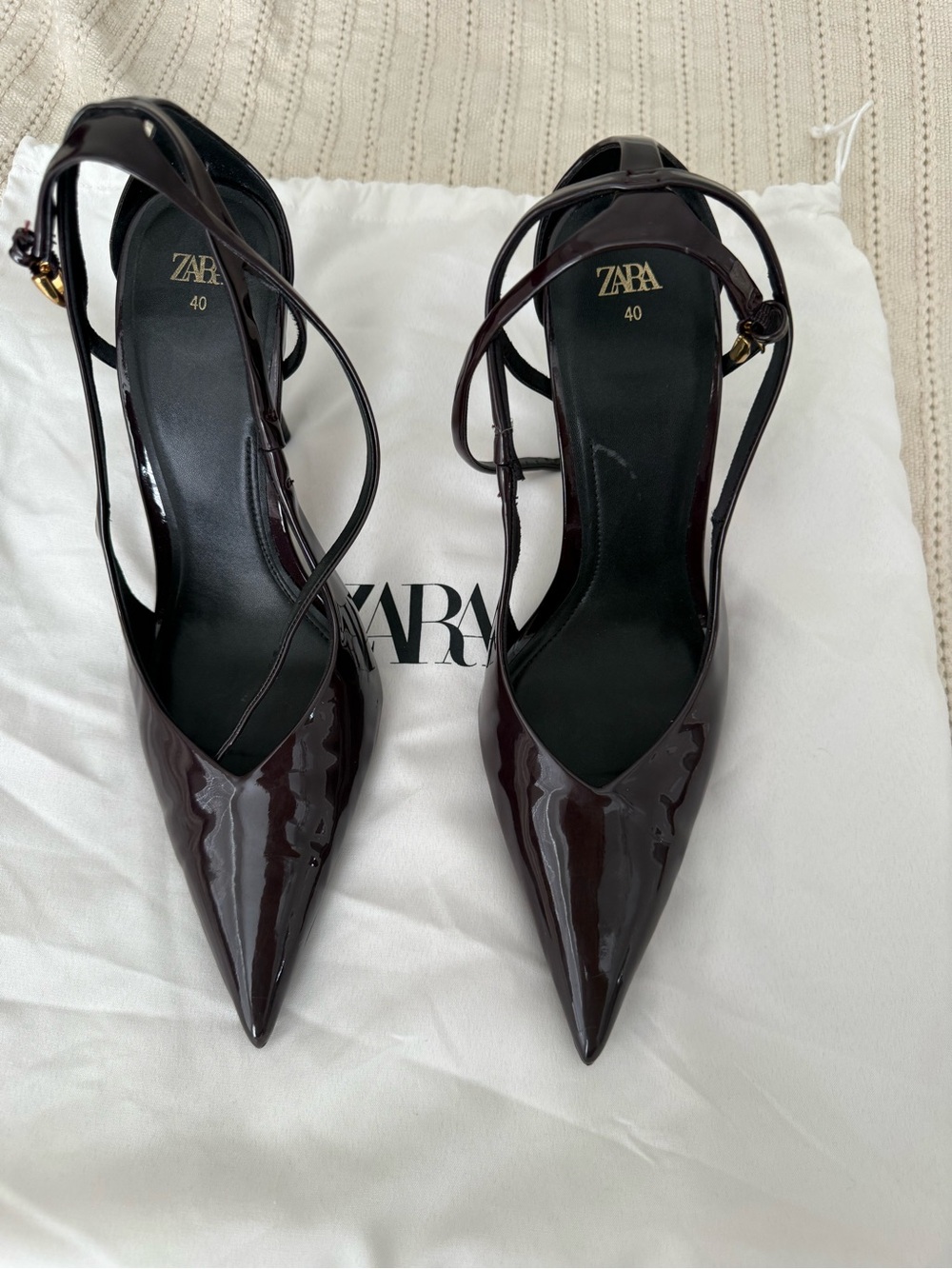 Zara Deep Plum Patent Strappy Heels